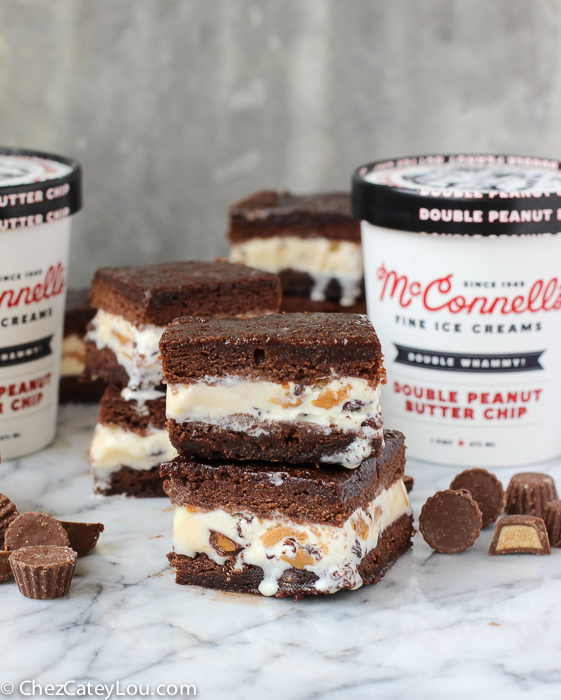 Peanut Butter Brownie Ice Cream Sandwiches | ChezCateyLou.com